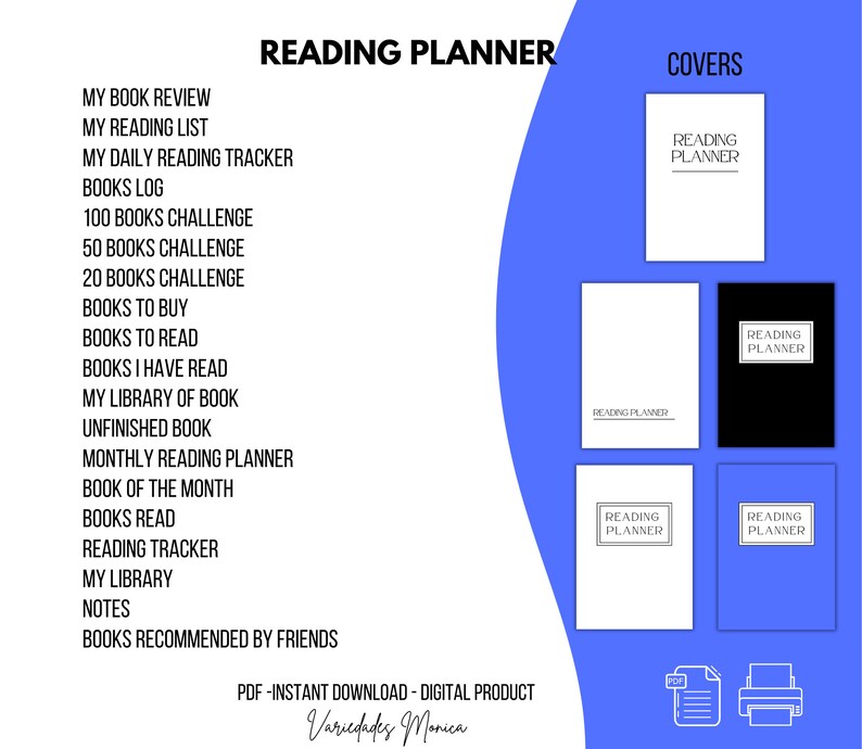 Reading Planner Bundle Printable Reading Journal, Reading Challenges ...