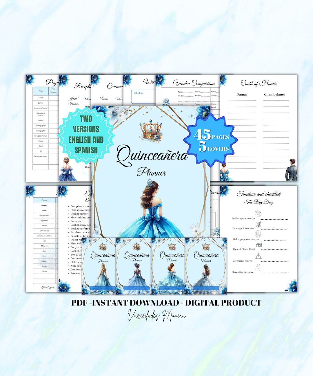 Quinceañera Planner BLUE Quince Blue Book Planning Checklist Quinceañer Template Quinceanera ...