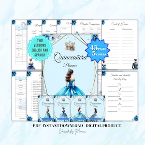 Quinceañera Planner BLUE Quince Blue Book Planning Checklist Quinceañer Template Quinceanera Printable Planner floral Mis XV PlannerBook pdf