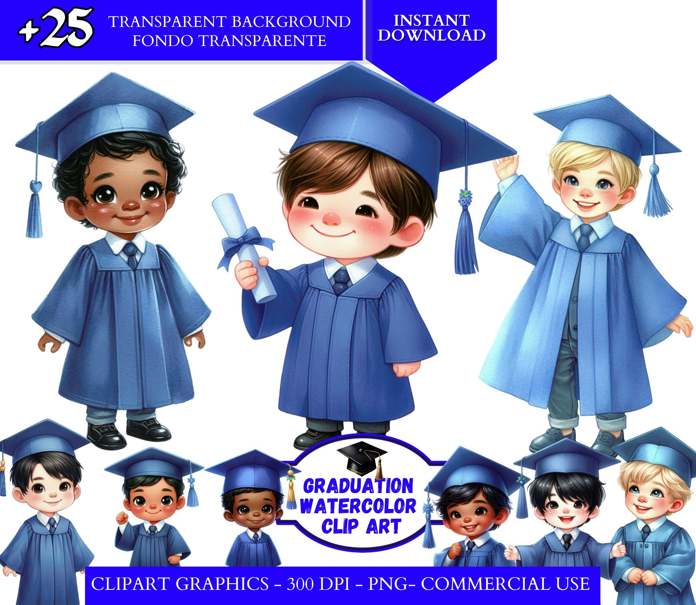 Graduation cap kids Clipart, Graduation blue PNG, Educational Clipart Watercolor Graduate Clipart, Preschool Graduation, Graduation Graphics