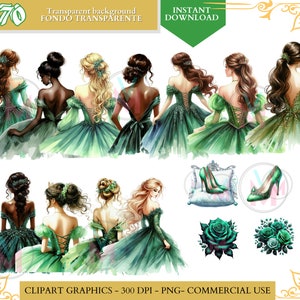 Green Quinceañera png Dress Green Princess Clipart watercolor clip art Bridesmaid Sweet Sixteen Dress quinceanera png clipart commercial use