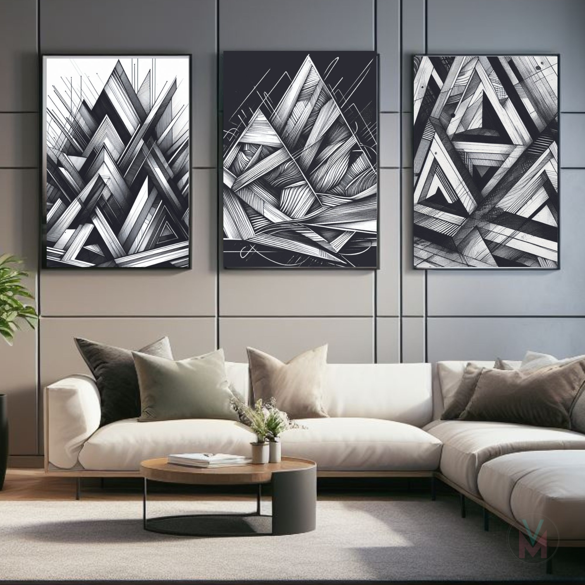 Set of 3 Modern Wall Artoffice Wall Decor Black White Wall Artmodern Office Decorabstract