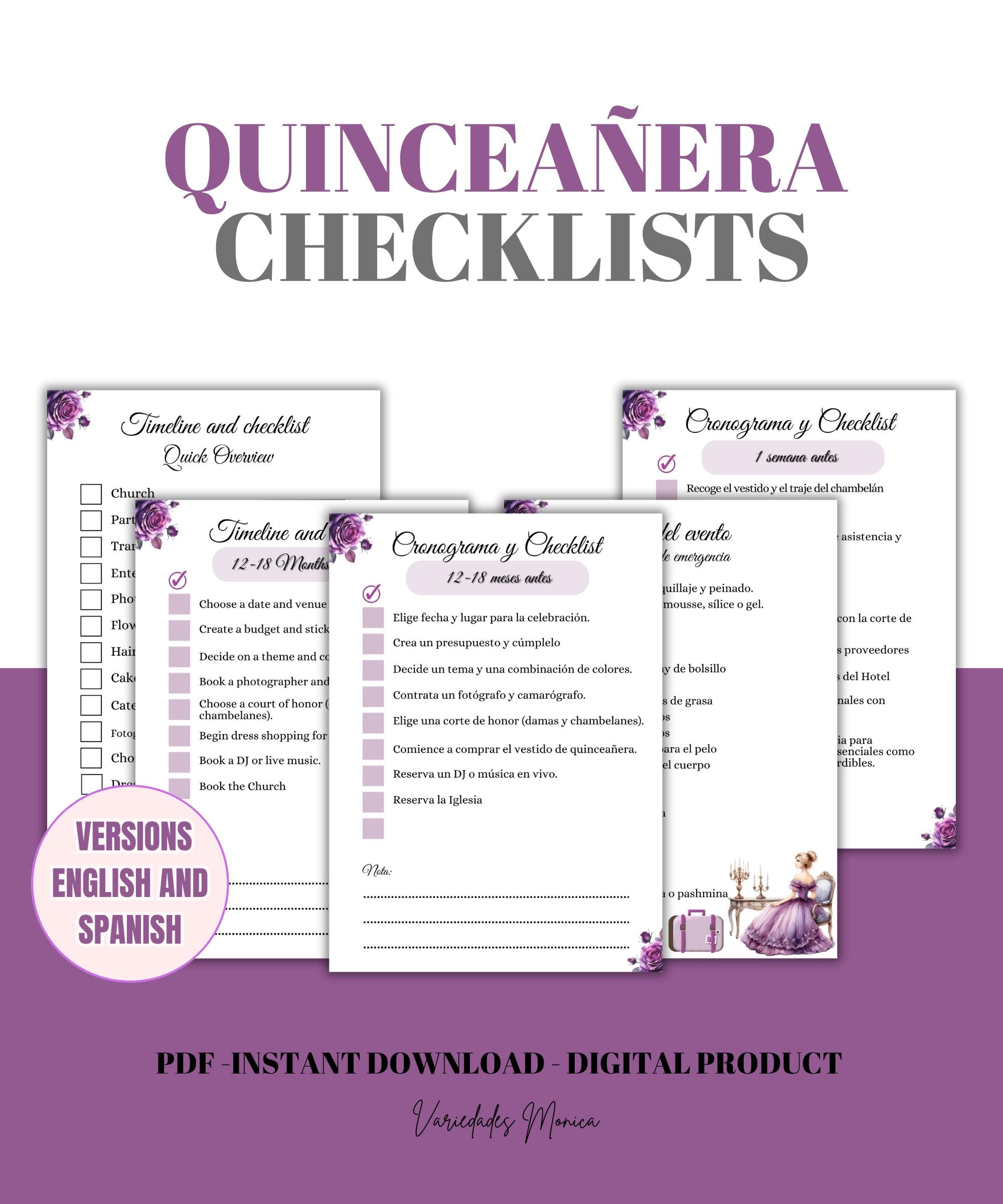 QUINCEANERA CHECKLIST Printable Quincea era Purple Timeline quinceanera-checklist-printable-quincea-era-purple-timeline
