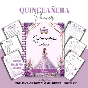 Quinceañera Planner lilac Quince purple Planning Checklist Quinceañer Template Quinceanera Printable Planner floral Mis XV lila lavander pdf