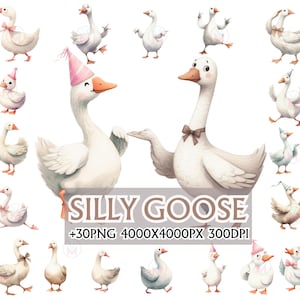 Alberne Gans Clipart Frühling Vintage Cottagecore Wunderlich Niedlich Aquarell Kommerzielle Nutzung Geburtstagsparty Baby Shower süße Tiere PNG Gans