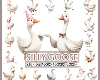 Silly Goose Clipart Spring Vintage Cottagecore Whimsical Cute Watercolor Commercial Use Birthday Party Baby Shower cute animals PNG goose