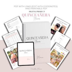 Quinceañera Digital Planner, Quince Planner, Checklist, 15th Birthday Planner, Goodnotes, PDF, Printable minimalist quinceanera planner book