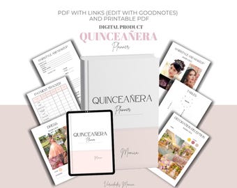 Quinceañera Digital Planner, Quince Planner, Checklist, 15th Birthday Planner, Goodnotes, PDF, Printable minimalist quinceanera planner book