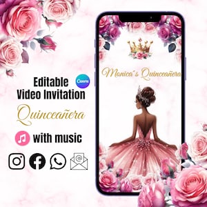 Quinceañera Video Invite Canva Quinceanera Princess Pink Quince Invitation, EDITABLE Video Invitation Animated, Sweet 16th Mis 15 XV INVITE