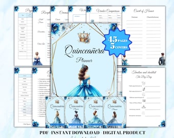 Quinceañera Planner BLUE Quince Blue Book Planning Checklist Quinceañer Template Quinceanera Printable Planner floral Mis XV PlannerBook pdf