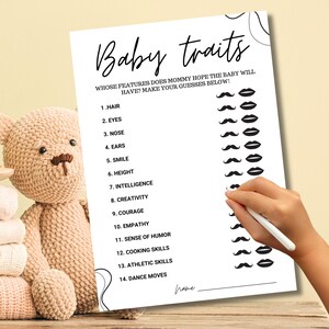 Gioco tratti del bambino Giochi minimalisti per baby shower, gioco mamma o papà, gioco tratti del bambino stampabili, stile moderno tratti mamma e papà modificabili e PDF