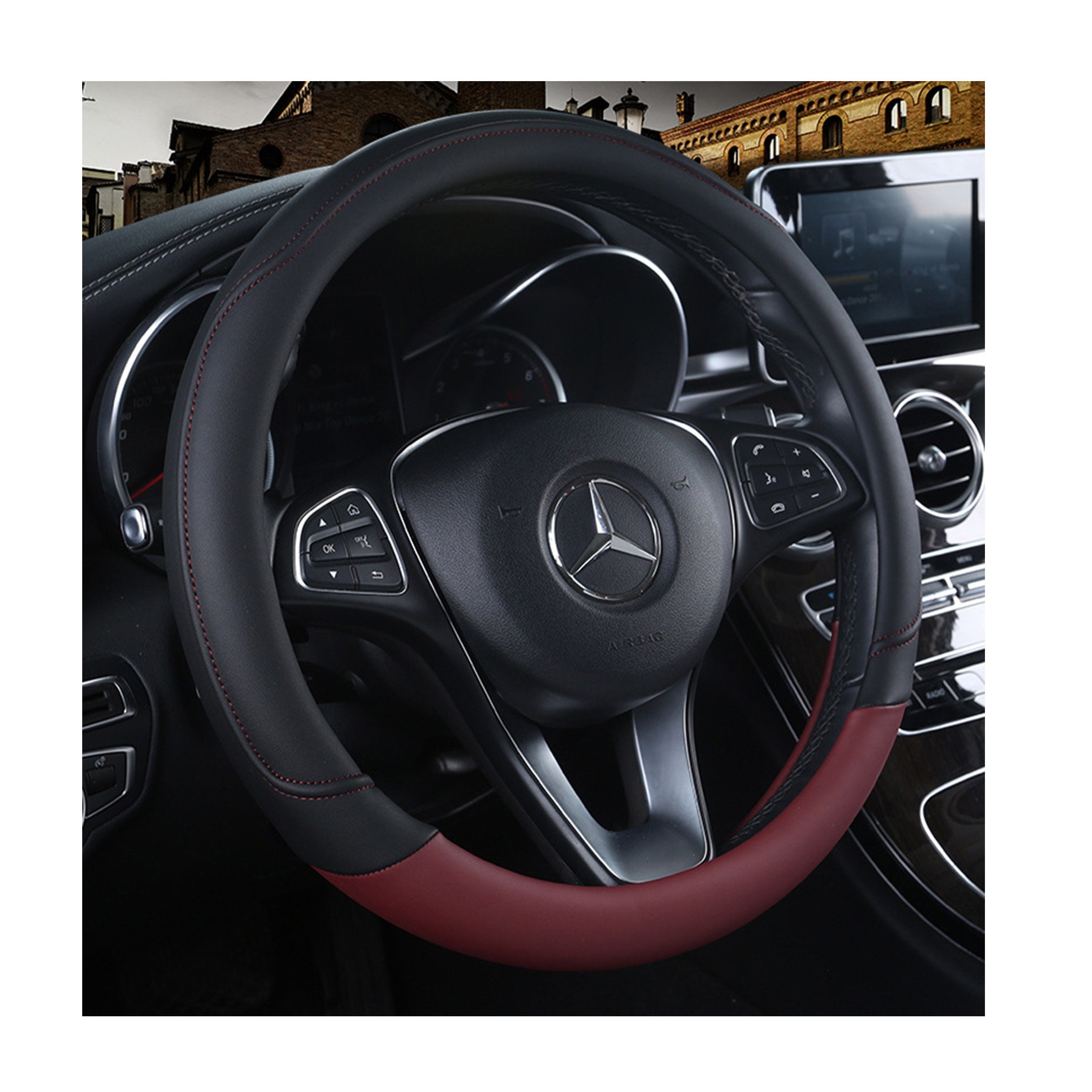 Red Leather Steering Wheel Cover Breathable AntiSlip Etsy