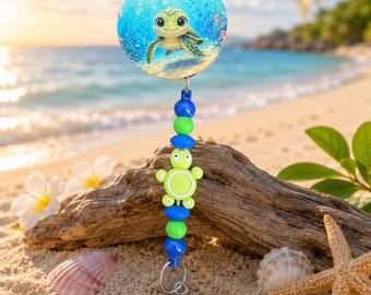 Porta badge a forma di tartaruga marina / Porta badge per infermieri oceanici / Porta badge retrattile a tema spiaggia / Simpatico porta badge a forma di tartaruga / Regalo per insegnanti RN CNA