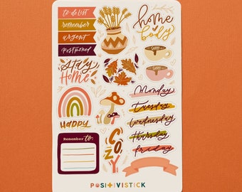 Boho Coffee & Cozy Days Sticker Sheet, Handmade Planner Stickers