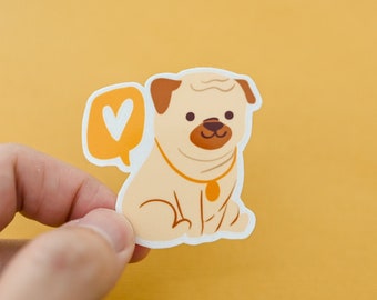 Cute Pug Vinyl Sticker, Water Resistant Dog Decal