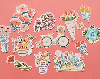 Flower Garden Stickers, Handmade Floral Bouquet Stickers (12 Total)