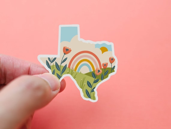 Texas State Sticker: Rainbow, Flowers, Lone Star