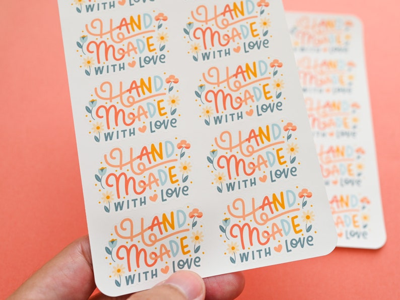 20 Diecut sticker seals : Handmade with love 2 sticker sheets / PKG seal diecut sticker image 2