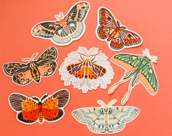 Butterfly & Moth Sticker Set, Vibrant Bugs (7 Stickers)