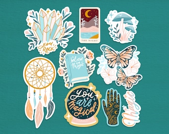 Mystical Night Stickers: Pastel Magic Theme (9-Piece Set)
