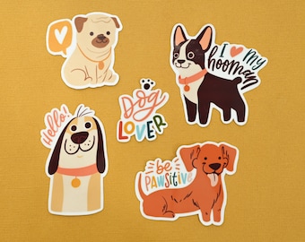 Dog Lover Sticker Set, Cute Puppy Stickers (5pc)
