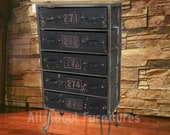 Industrial Side Cabinet Vintage Retro Storage Furniture Rustic Metal Chest 5 Large Drawers Urban Style Sideboard Drawer Table Unit