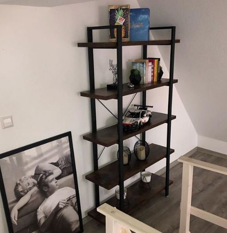 Vintage Industrial Bookcase Tall Metal Shelving Unit Rustic Etsy