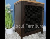 Industrial Bedside Table Vintage Storage Nightstand Rustic Style Side Cabinet Solid Wood Metal Unit Retro Room Furniture Plant Lamp Stand