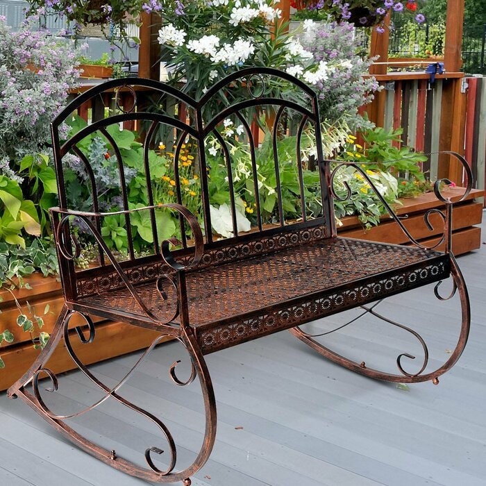 Shabby Chic Garden Bench Vintage Swing Chair Wrought Iron Etsy UK