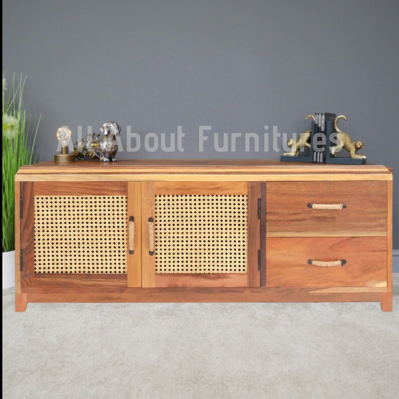 Rustic TV Stand Rattan Wicker Large Entertainment Center Etsy