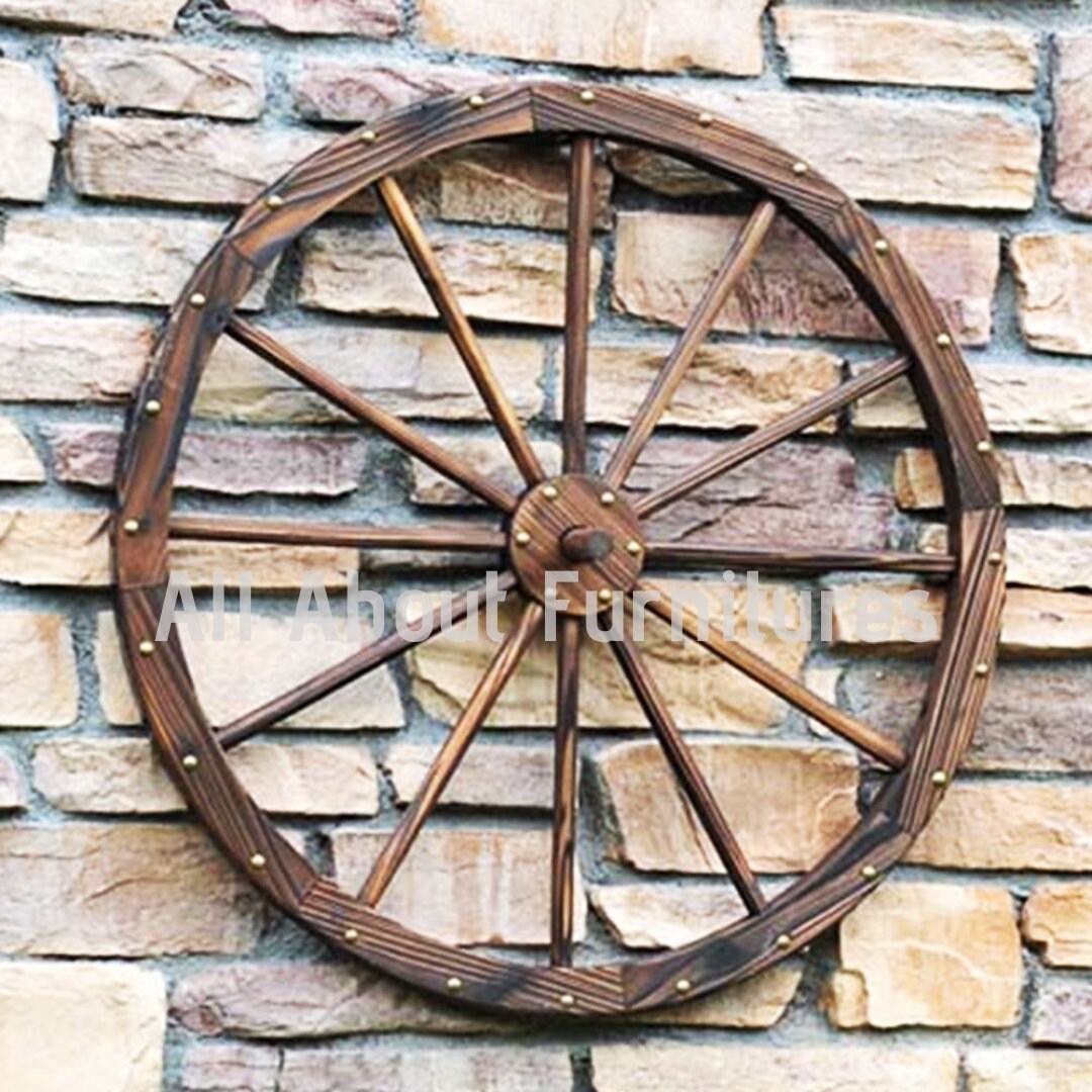 Garden Cart Wheel Wall Decor Rustic Solid Wood Metal Cartwheel | Etsy