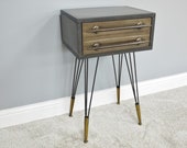 Industrial Side Table Metal Bedside Cabinet 2 Drawers Vintage Console Table Nightstand Side Cabinet Plant Lamp Stand
