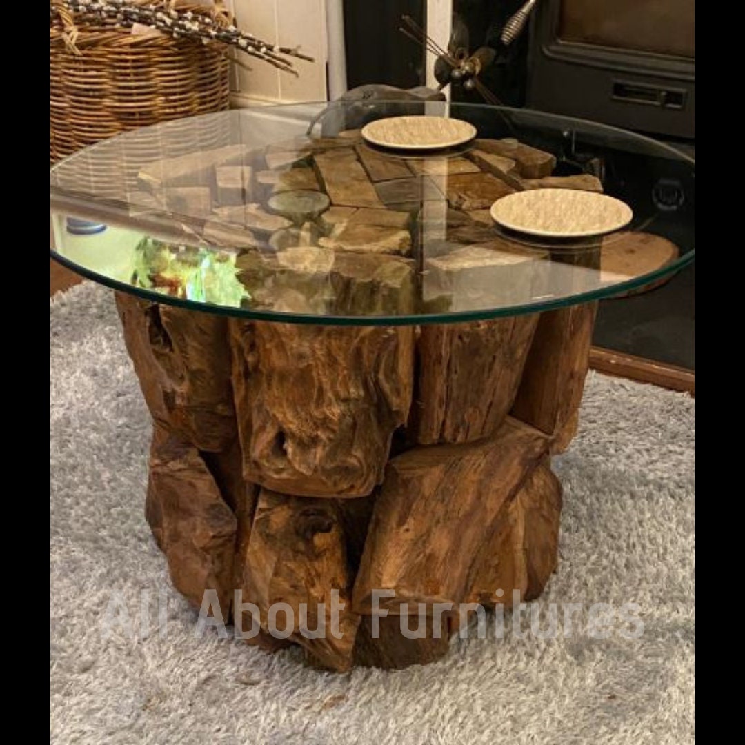 Teak Root Coffee Table Rustic Solid Wood Furniture Large Etsy