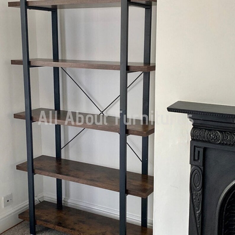 Vintage Industrial Bookcase Tall Metal Shelving Unit Rustic Etsy