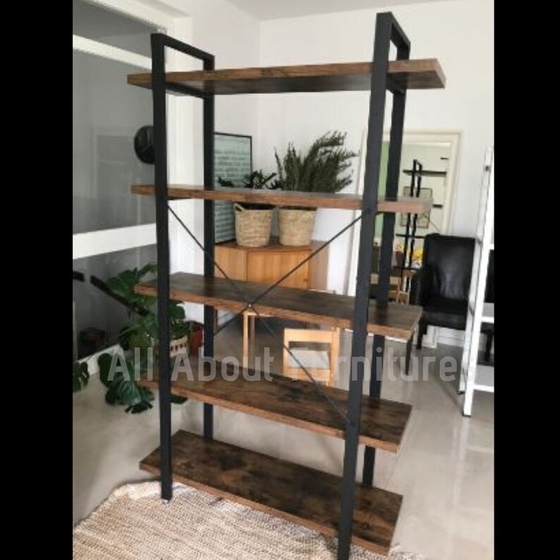 Vintage Industrial Bookcase Tall Metal Shelving Unit Rustic Etsy