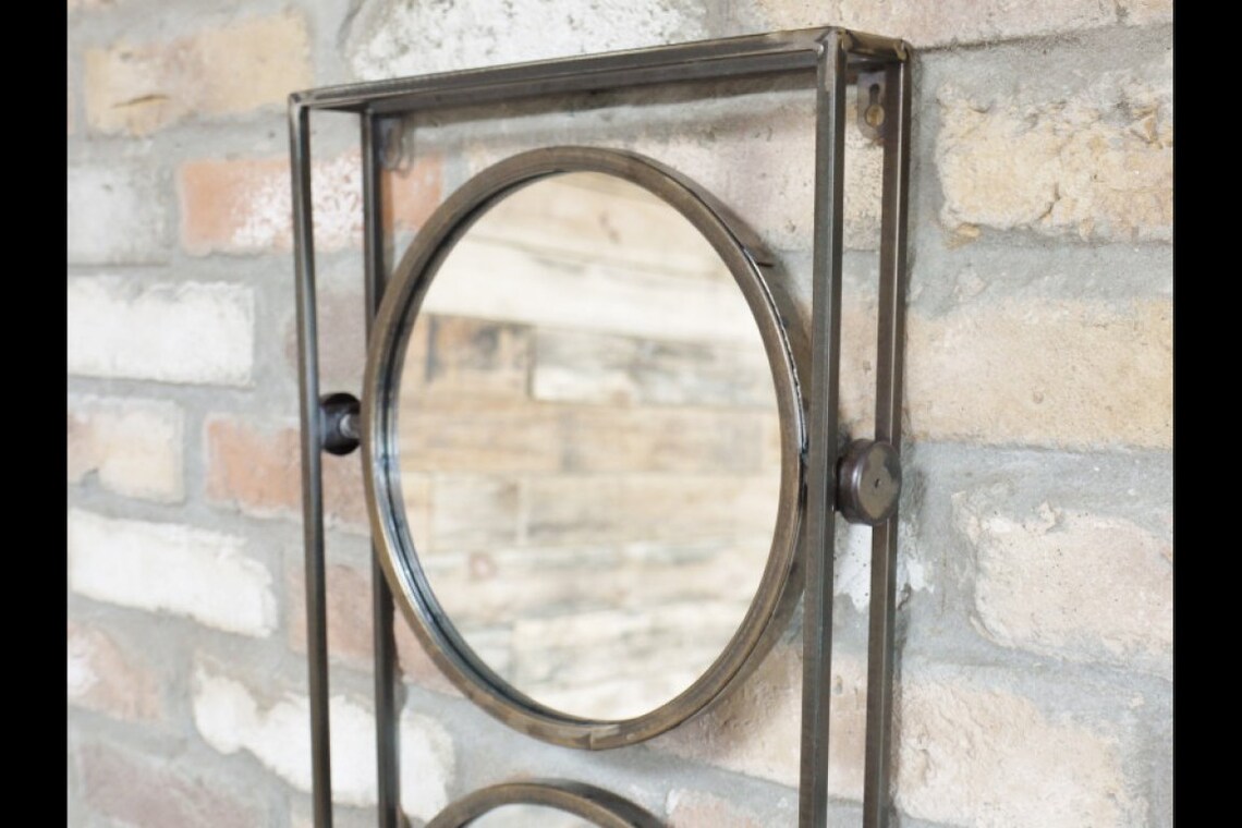 Large Industrial Wall Mirror Rustic Metal Triple Framed Round Etsy