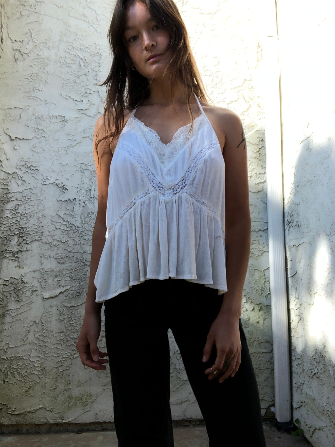 Vintage Halter Top Cream White Romantic Lace Size S Etsy