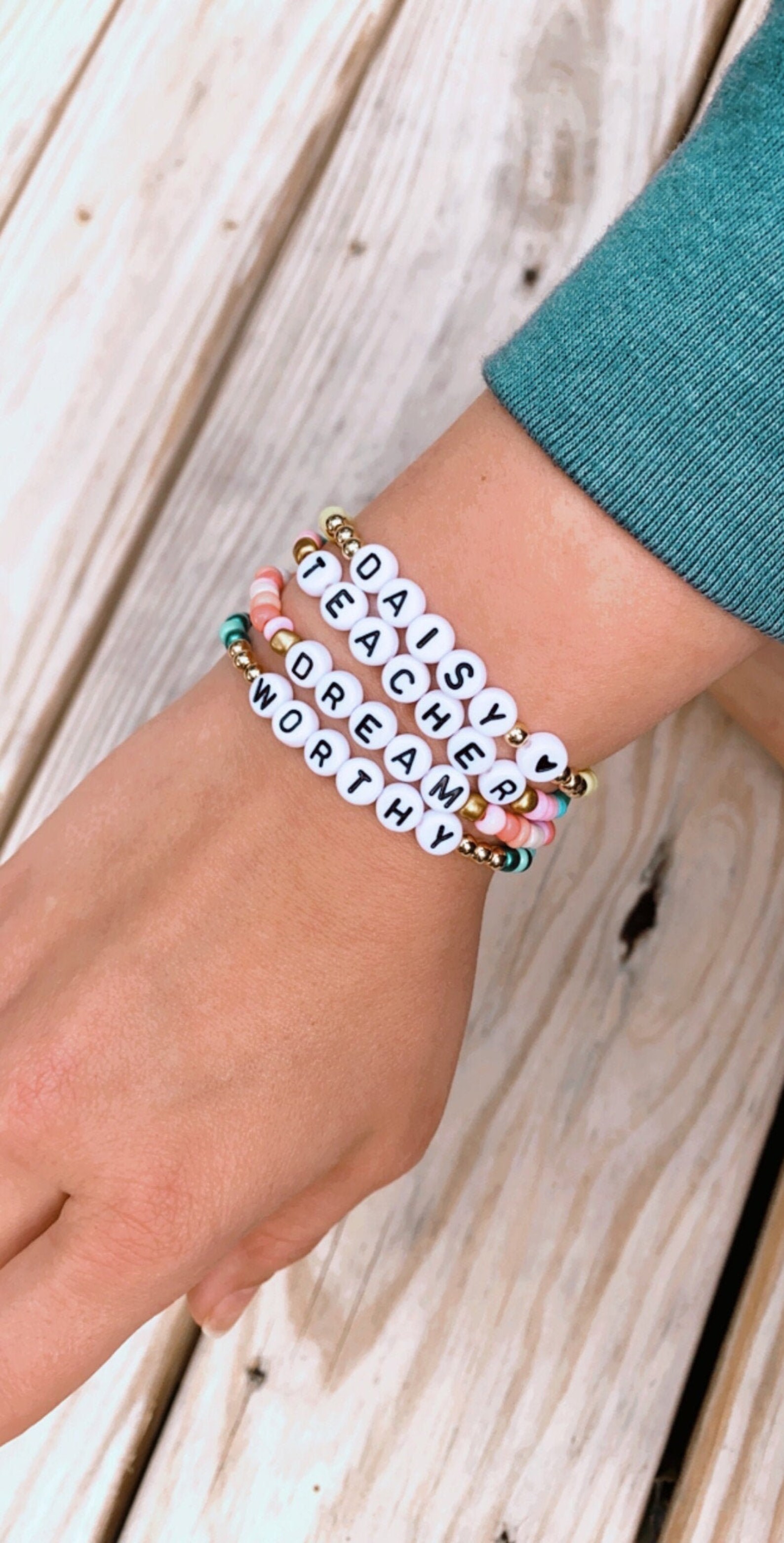 Personalized Custom Beaded Name Bracelet Custom Word Beaded Etsy