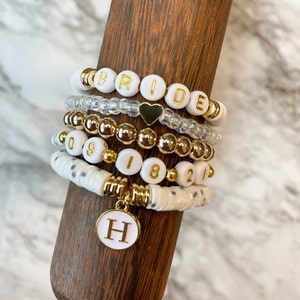 NEW BRIDE COLLECTION Heishi Disc Personalized Beaded Bracelets Stackable Bracelets Bride Accessories RinckaDink Designs image 4