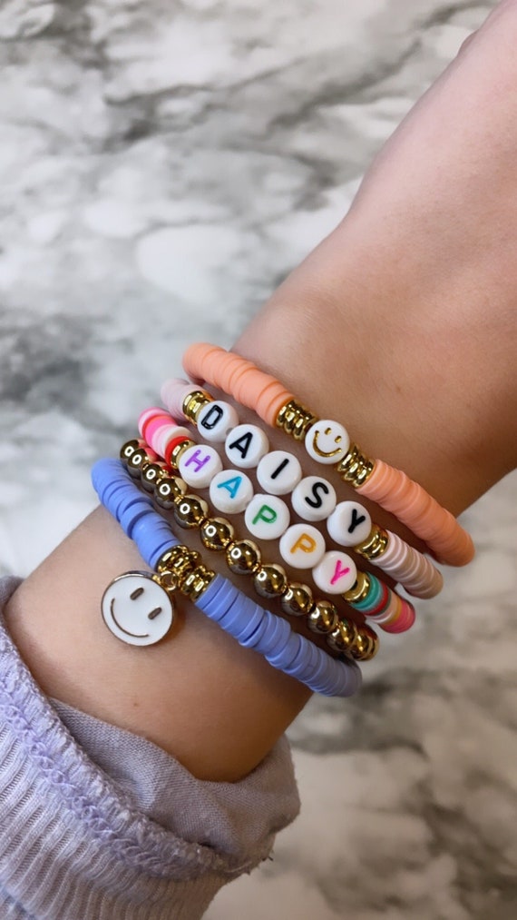 Personalized Stretch Bracelet/ Solid Color Clay Heishi Popular