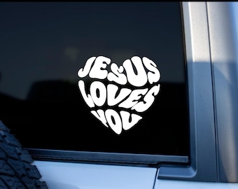 Jesus Loves You Car Decal- Christian Vinyl Car Decal, Rearview Mirror Decal, Christian Car Stickers, Jesus Bumper Stickers, Christian Gift