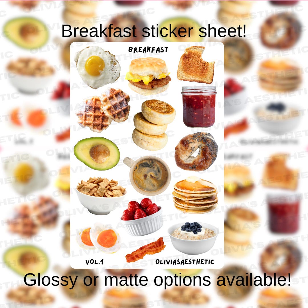 Breakfast Food Sticker Sheet- Junk Journaling Supplies, Scrapbooking ...