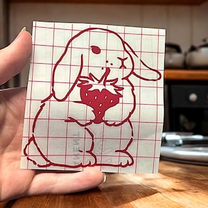 Strawberry Bunny Vinyl Car Decal- Bumper sticker, Car mirror decal, Rearview mirror decal, Laptop Decal image 3