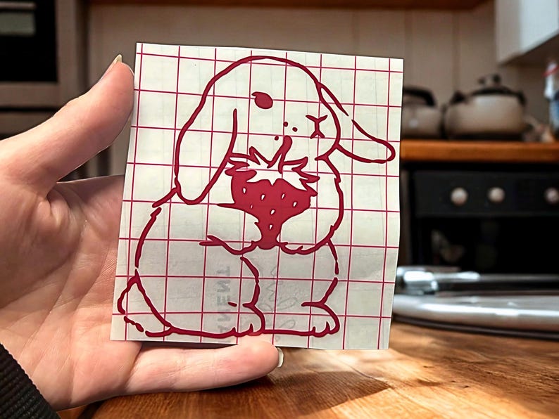 Strawberry Bunny Vinyl Car Decal- Bumper sticker, Car mirror decal, Rearview mirror decal, Laptop Decal image 3