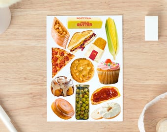 Food Scrapbooking Sticker Sheet- Food Junk Journal Stickers, Planner Stickers, Recipe Cards, Recipe Book, Scrapbooking Supplies