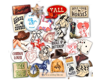 Western Mystery Sticker Pack- Cowboy Stickers for Junk Journaling, Cowgirl Sticker Pack, Waterproof Stickers