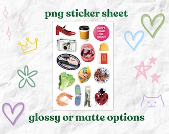 Retro Junk Journaling Sticker Sheet-Junk Journal Sticker Sheet, Birthday Stickers, Custom Stickers, PNG Stickers, Coquette Stickers