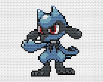 Patrón de punto de cruz de Riolu: Sprite de juego retro (Descarga PDF)