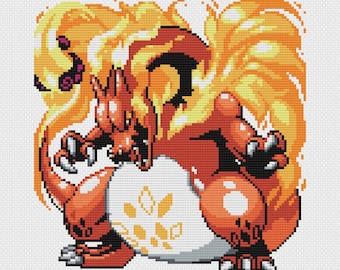 Gigantamax Charizard Cross Stitch Pattern: Retro Game Sprite (PDF Download)