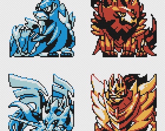 Zacian & Zamazenta Cross Stitch Patterns: Retro Game Sprites (PDF